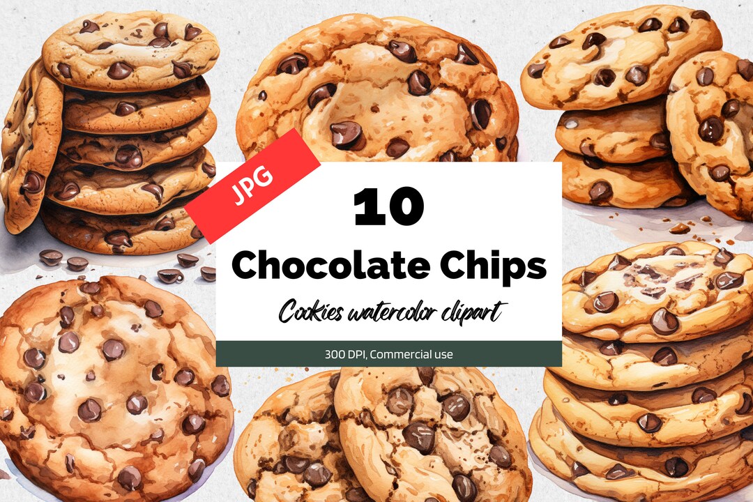 Watercolor Chocolate Cookies Clipart, 10 High Quality Jpgs, Baking Clip ...