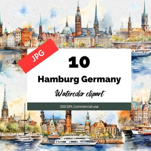Hamburg Deutschland Clipart, 10 Hochwertige JPGs, Kommerzielle Nutzung, Sofortiger Download, Deutsche Stadt, Europäische Sehenswürdigkeiten, Reisen, Urlaub, Trip