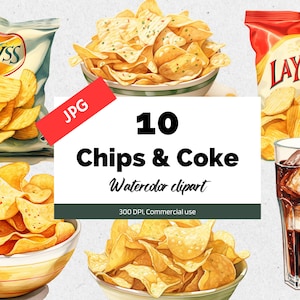 Watercolor chips and coke clipart, 10 High quality JPGs, Commercial use, Party cliparts, Card making, Instant download, Scrapbooking images