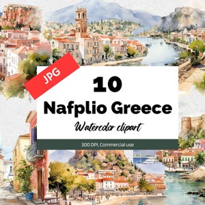Nauplie Grèce clipart, 10 JPG de haute qualité, Utilisation commerciale, Téléchargement instantané, Fabrication de cartes, Grec, Villes, Vacances d’été, Vacances, Ville