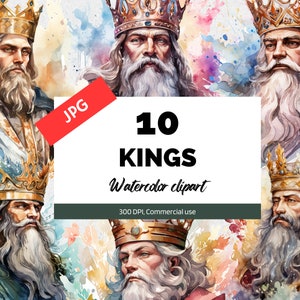 Aquarel sprookjesachtige koning clipart, 10 hoge kwaliteit JPG's, Fantasy illustraties, commercieel gebruik, verhalenboek voor kinderen, kaarten maken, koningen cliparts