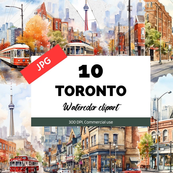 10 Toronto Canada Ontario clipart, 10 High quality JPGs, Card making, Commercial use, Instant download, Toronto city streets, Cityscape