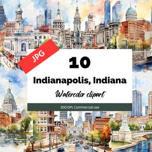 Indianápolis, Indiana CLIPART, 10 JPG de alta qualidade, Uso comercial, Download instantâneo, Criação de cartões, EUA, cidade, cidades, Paisagem urbana, América