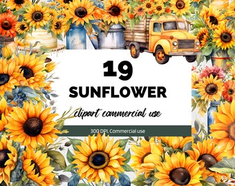 Aquarell Sonnenblumen Clipart, kommerzielle Nutzung, Blumensträuße, Sommerblume, Papier Handwerk, Junk Journal, Scrapbooking