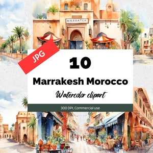 Marrakesh Marokko clipart, 10 hoge kwaliteit JPG's, Commercieel gebruik, Instant download, Reizen, Vakantie, Zomer, Bestemmingen, Kaart maken van ambacht