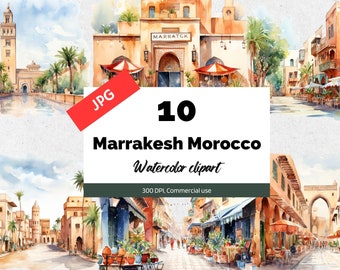 Clipart de Marrakesh Marrocos, 10 JPGs de alta qualidade, uso comercial, download instantâneo, viagens, férias, verão, destinos, artesanato para confecção de cartões
