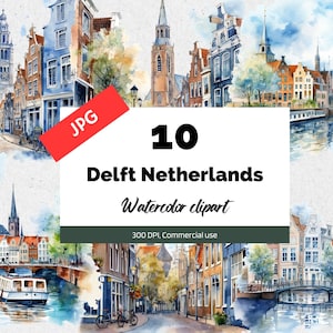 Imágenes prediseñadas de Delft Países Bajos, 10 JPG de alta calidad, Uso comercial, Descarga instantánea, Viajes, vacaciones, turismo, turista, Holandés, Ciudad