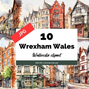 Clipart Wrexham Pays de Galles, 10 fichiers JPG de haute qualité, usage commercial, téléchargement immédiat, paysage urbain, Royaume-Uni, Royaume-Uni, voyage en Europe, Grande-Bretagne