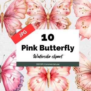 10 Rosa und Gold Schmetterling Cliparts, 10 Hochwertige JPGs, Kartenherstellung, Kommerzielle Nutzung, Sofortiger Download, Rosa Cliparts, Fantasy Cliparts