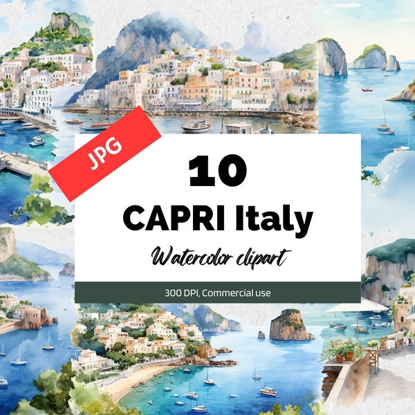 Capri Italy clipart, 10 High quality JPG, Commercial use, Instant download, cityscape, Italian city, European cities, Europe, Travel, Trip