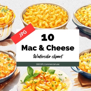 Watercolor mac and cheese clipart, 10 High quality JPGs, Commercial use, Instant download, Food clip art, Noodles, Pasta, Dinner, Breakfast