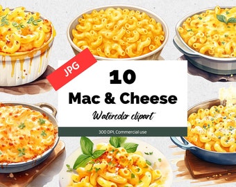Watercolor mac and cheese clipart, 10 High quality JPGs, Commercial use, Instant download, Food clip art, Noodles, Pasta, Dinner, Breakfast