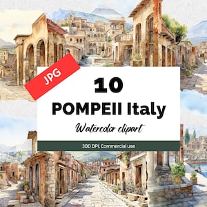Clipart Pompéi Italie, 10 fichiers JPG de haute qualité, usage commercial, téléchargement immédiat, paysage urbain, ville italienne, villes européennes, Europe, voyage, voyage