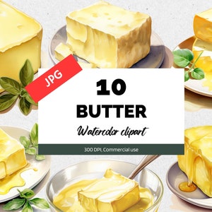 Watercolor butter clipart, 10 High quality JPG, Commercial use, Instant download, Dairy, Cooking, Cookbook, Recipes book graphic, Ingredient