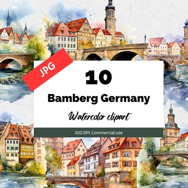 Bamberg Germany clipart, 10 High quality JPG, Commercial use, Instant download, German city, European sightseeing, Travel, Vacation, Trip