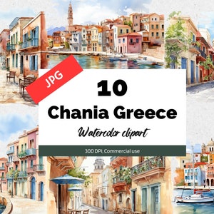 Images clipart La Canée, Grèce, 10 fichiers JPG de haute qualité, usage commercial, téléchargement immédiat, fabrication de cartes, grec, villes, vacances d'été, jours fériés, ville