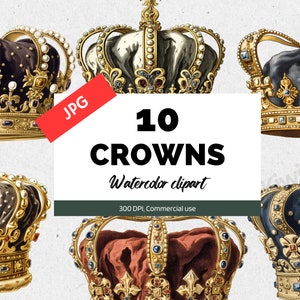 Vintage Gold crowns clipart, 10 High quality JPGs, Vintage antique royal crown, Commercial use, Instant download, Card making