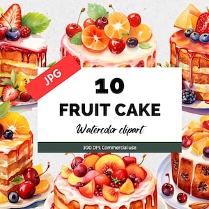 Clipart torta di frutta dell'acquerello, 10 JPG di alta qualità, Uso commerciale, Download istantaneo, Dessert, Cibo, Frutta, Scrapbooking alimentare, Panetteria