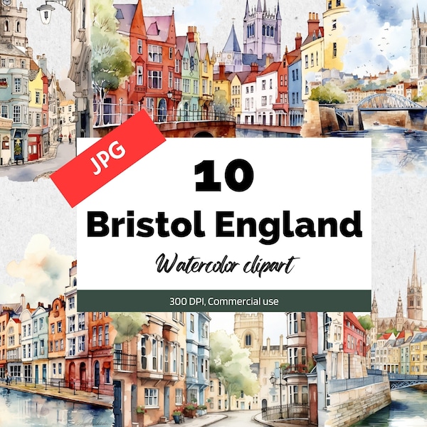 Bristol England clipart, 10 High quality JPGs, Commercial use, Instant download, Card making, Greeting card, Postcards, English cities, City