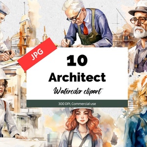 Clipart architetto acquerello, 10 JPG di alta qualità, Uso commerciale, Download istantaneo, Architettura, Edificio, Costruzione, Alloggiamento, Carta