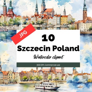Stettin Polen Clipart, 10 hochwertige JPGs, kommerzielle Nutzung, Sofortiger Download, Kartenherstellung, Grußkarte, Postkarten, Reise, Urlaub