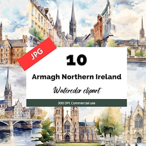 Clipart de Armagh Irlanda do Norte, 10 JPGs de alta qualidade, uso comercial, download instantâneo, paisagem urbana, Reino Unido, Reino Unido, viagens pela Europa, arte