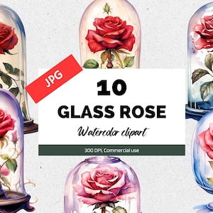Clipart rosa in vetro, 10 JPG di alta qualità, Uso commerciale, Download istantaneo, La bella e la bestia, Rose, Favola, Grafica fantasy
