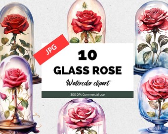 Rose in glass clipart, 10 High quality JPGs, Commercial use, Instant download, Beauty and the Beast, Roses, Fairytale, Fantasy graphics