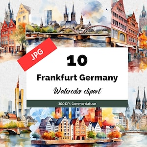 Clipart de Frankfurt Alemanha, 10 JPGs de alta qualidade, uso comercial, download instantâneo, cidade alemã, passeios europeus, viagens, férias, viagem