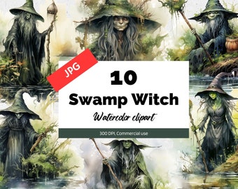 Swamp witch clipart, 10 High quality JPG, Commercial use, Instant download, fantasy cliparts, Spooky, Scary, Halloween illustration, witches