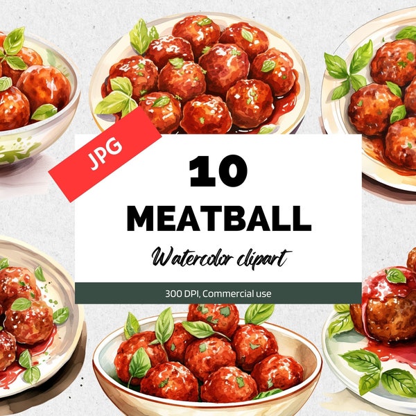 Watercolor meatballs clipart, 10 High quality JPGs, Commercial use, Instant download, Food clip art, Italian cuisine, Food scrapbooking