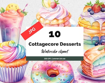 Cottagecore desserts clipart, 10 High quality JPGs, Commercial use, Instant download, Sweet treats, Rainbow colored, Colorful, Cupcake, Cake