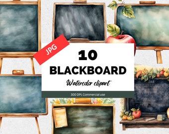 Watercolor blackboard clipart, 10 High quality JPGs, Commercial use, Instant download, Back to school, Teachers, Students, Class, Learning