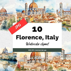 Clipart Firenze Italia, 10 JPG di alta qualità, Uso commerciale, Download istantaneo, Italiano, Paesaggio urbano, Città, Creazione di cartoline, Biglietti d'auguri