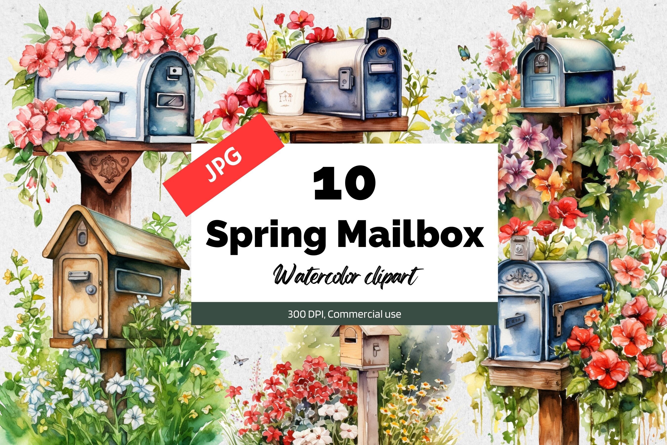 Spring Mailbox Clipart, 10 High Quality Jpgs, Commercial Use, Instant ...