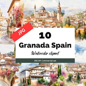 Clipart Granada Spagna, 10 JPG di alta qualità, Uso commerciale, Download istantaneo, Città spagnole, Vacanze, Vacanze, Città, Viaggio, Vacanze, Arte