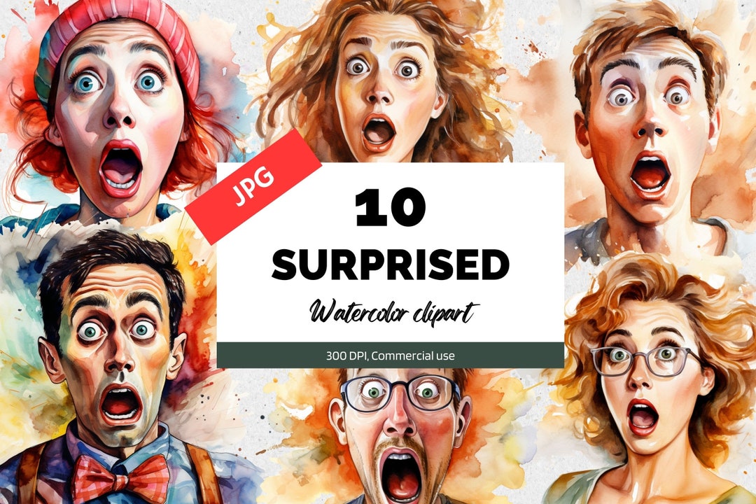 Watercolor Surprised Clipart, 10 High Quality Jpgs, Commercial Use ...