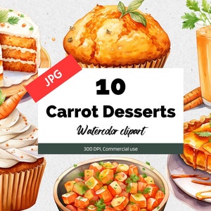 Carrot desserts clipart, 10 High quality JPGs, Commercial use, Instant download, Juice, Cake, Muffin, Cupcake, Pie, Soup, Vegetable, Garden