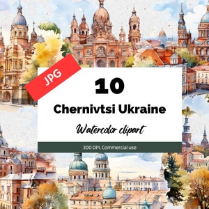 Clipart de Chernivtsi Ucrânia, 10 JPGs de alta qualidade, uso comercial, download instantâneo, criação de cartões, cidades ucranianas, cidade europeia, férias