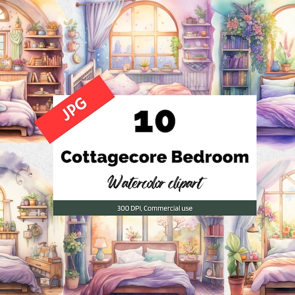 Cottagecore bedroom clipart, 10 High quality JPGs, Commercial use, Instant download, Cute bedrooms, Fantasy fairytale, Princess bed, Girls