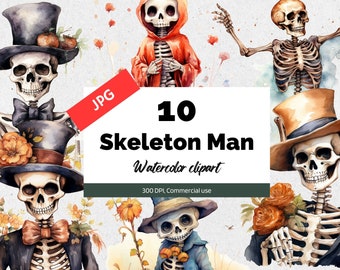 Skeleton man clipart, 10 High quality JPGs, Commercial use, Instant download, Halloween graphics, Autumn illustration, Fall arts, Skeletons