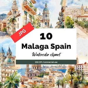 Malaga Spanje clipart, 10 hoge kwaliteit JPG, commercieel gebruik, Instant download, Spaanse steden, vakantie, vakantie, stad, reis, vakantie, kunst