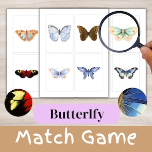 Cartes assorties à motif papillon | Matériaux Montessori | Préscolaire imprimable | Activité d'apprentissage à la maison