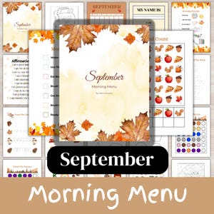 September Morning Menu | Autumn worksheets | Preschool Morning Basket | Printable | Kindergarten Homeschool | Autumn Baskets | Prek | Fall