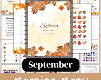 Menú matutino de septiembre / Hojas de trabajo de otoño / Canasta matutina preescolar / Imprimible / Educación en el hogar para jardín de infantes / Canastas de otoño / Prekínder / Otoño