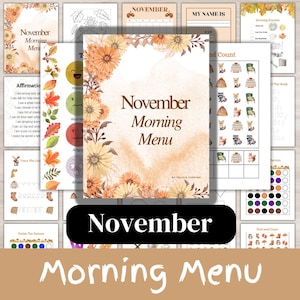 November Morning Menu | Autumn worksheets | Preschool Morning Basket | Printable | Kindergarten Homeschool | Autumn Baskets | Preschool