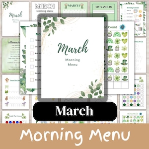 March Morning Menu | St Patrick&#39;s Day worksheets | Preschool Morning Basket | Printable | Kindergarten Homeschool | Spring Baskets | Prek