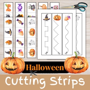 Halloween-Themed Cutting Strips for Kids | Scissor Skills Practice | Preschool Worksheets | Fine Motor Activities