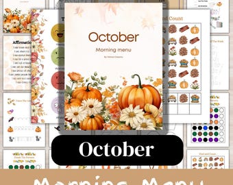 October Morning Menu | Autumn worksheets | Preschool Morning Basket | Printable | Kindergarten Homeschool | Autumn Baskets | Halloween