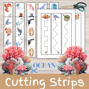 Ocean-Themed Cutting Strips for Kids | Scissor Skills Practice | Preschool Worksheets | Fine Motor Activities